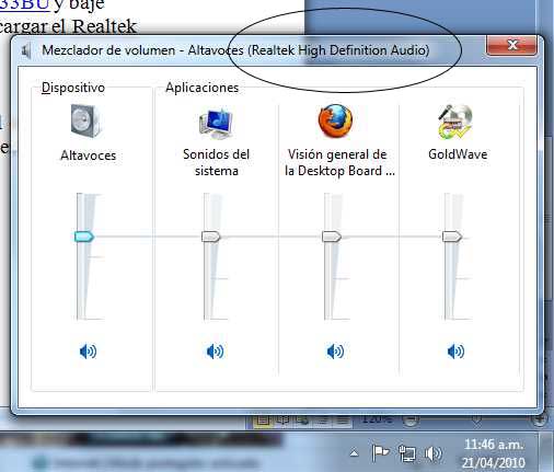 Mezclador de sonidos en <br />
Windows 7